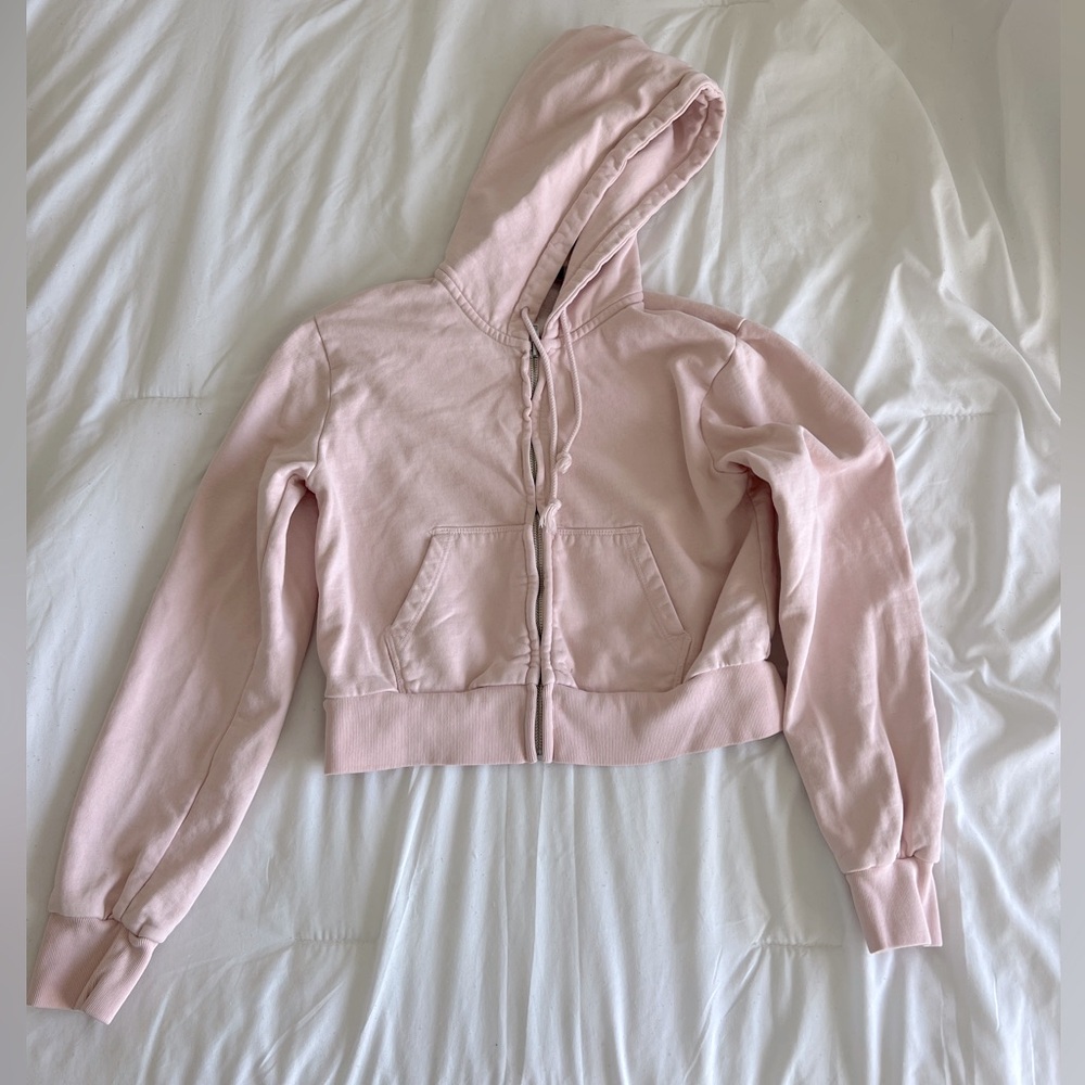 Brandy Melville Pink Zip Up Cropped Hoodie